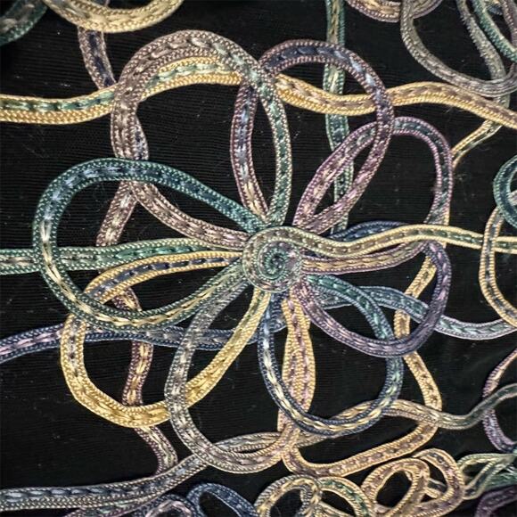 Casual Studio Black Floral Ribbon Swirl Embroidered Sheer Jacket L Art to Wear - Picture 5 of 10